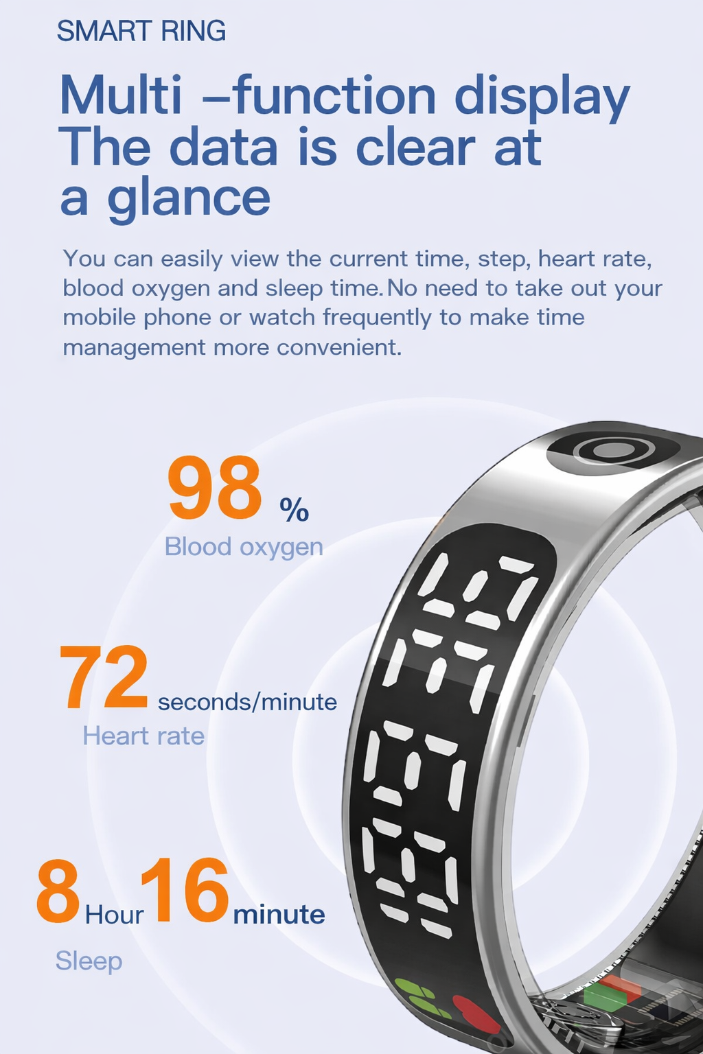 SR08 Smart Ring – LED Health Monitor, Sports, Gesture Control