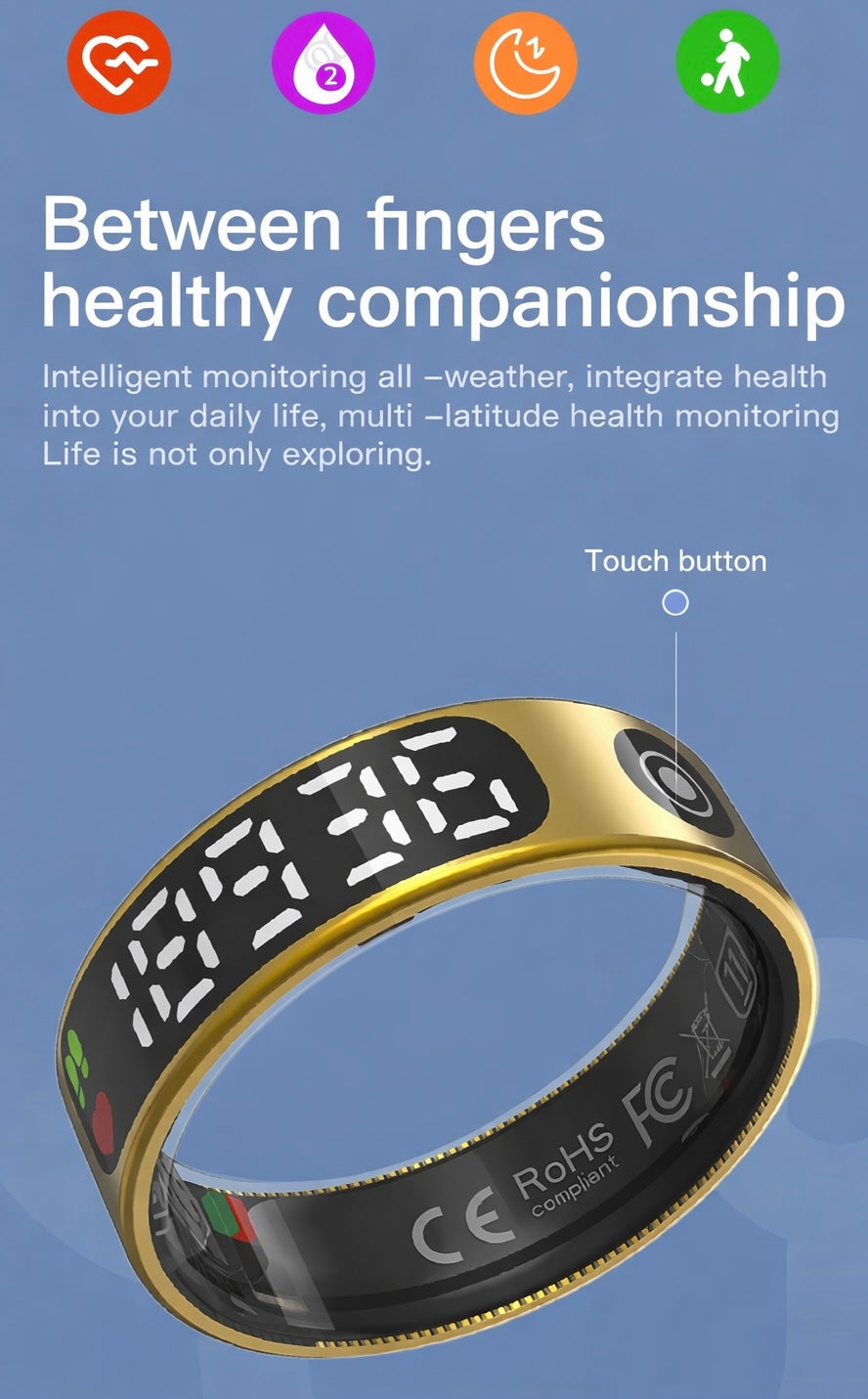 SR08 Smart Ring – LED Health Monitor, Sports, Gesture Control