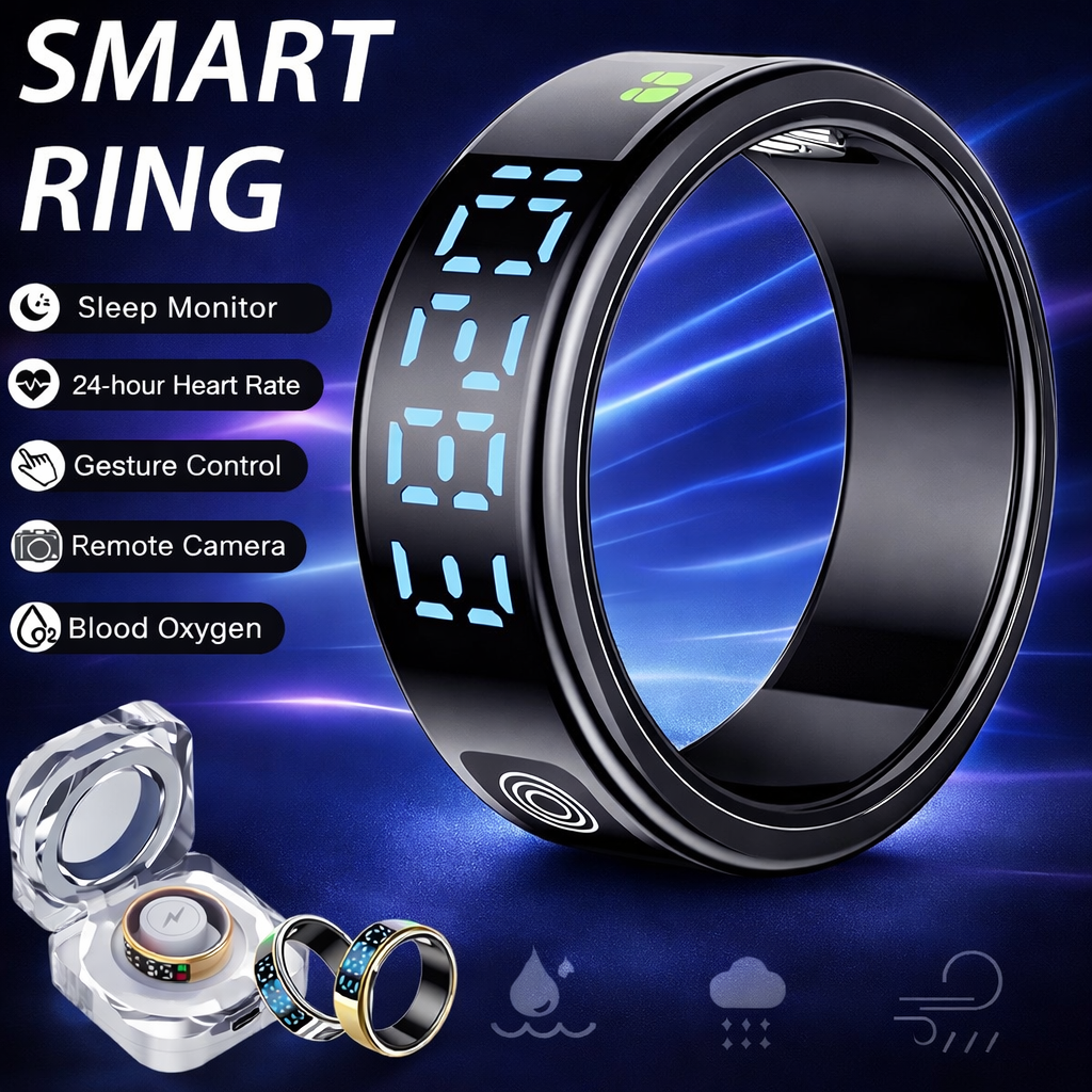 SR08 Smart Ring – LED Health Monitor, Sports, Gesture Control